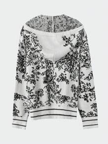 SHEIN LUNE Bộ áo len 2 món in họa tiết đơn giản màu trơn cỡ lớn cho nữ, thích hợp cho lễ Halloween, năm mới, ngày lễ tình nhân, lễ tạ ơn, giáng sinh, lễ phục sinh, ngày lễ quốc gia, tiệc đêm giao thừa - trắng - Xem 4