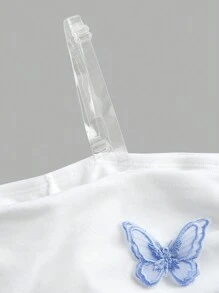 SHEIN Girlism Tween Girl 罗纹针织蓝色蝴蝶露肩喇叭袖 T 恤，法式时尚，适合圣诞节、新年、派对、春季