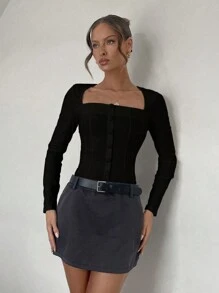 Roylia Niche Design Slim Fit Long Sleeve Square Collar Blouse
