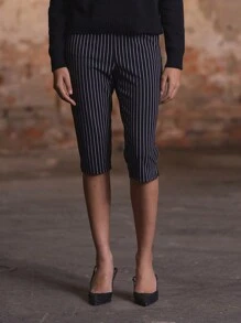 MUSERA Striped Capri Trousers 90's  Elegant - Black and White - View 2