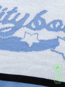 Manfinity Campus Court Áo len dài tay cổ tròn họa tiết kẻ sọc và chữ thường ngày cho nam, mùa thu/đông, đi chơi, bạn bè - Nhiều màu - Xem 6