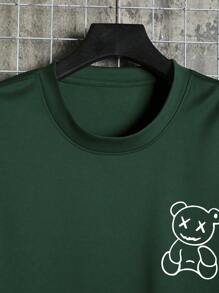 Manfinity Dauomo Men's Cartoon Printed Round Neck Short Sleeve T-shirt - Dark Green - View 3