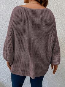 EMERY ROSE Plus Size Women Bat Sleeve Solid Color Crew Neck Pullover Sweater, Autumn/Winter Knit Pullover Fall - Purple - View 2