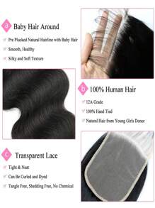 巴西原生人发预拔毛顶部发片，5x5英寸直发透明蕾丝发片，自然发际线 - SNatural - 查看 5