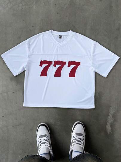 PAVTROS 男士数字印花圆领短袖休闲 T 恤