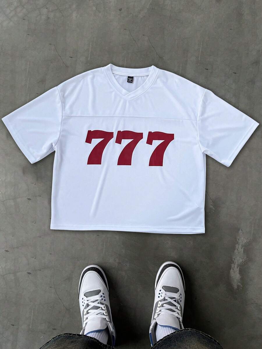 PAVTROS Manfinity Streetrush Men's Numeric Print Round Neck Short Sleeve Casual T-Shirt