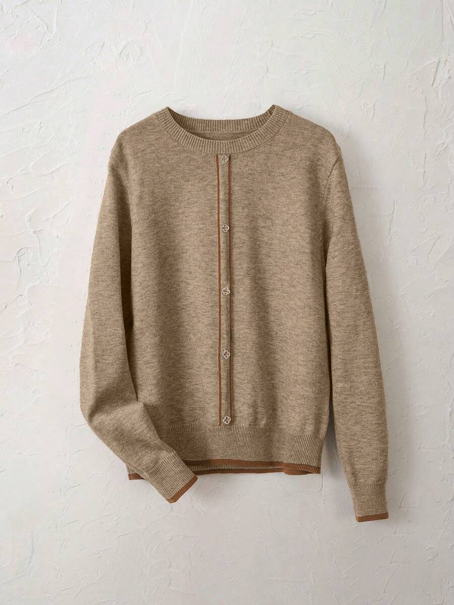 EMERY ROSE 女士纯色前扣长袖休闲衬衫，日常穿着