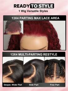 ALL READY WIG 无胶勃艮第蕾丝前假发 女士真人发假发 99J 深波浪假发 180% 密度湿发和波浪红色卷发真人发假发 预拔 13x4 透明蕾丝前假发 - S99J - 查看 11