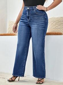 SHEIN LUNE Jeans rectos tipo novio sueltos y versátiles de talla grande