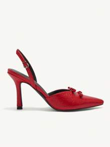 CUCCOO CHICEST Tacones altos de mujer de punta fina con lazo, elegantes y sexys, color rojo. Outfit elegante para citas, fiestas, Navidad y Año Nuevo