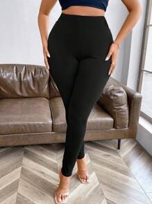 Maweii 女式大尺碼純色口袋打底褲 - 黑色 - 查看 5