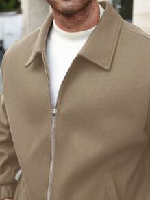 Manfinity Homme Plus Size Men Solid Zipper Casual Jacket, Minimalist Everyday Style - Khaki - View 7