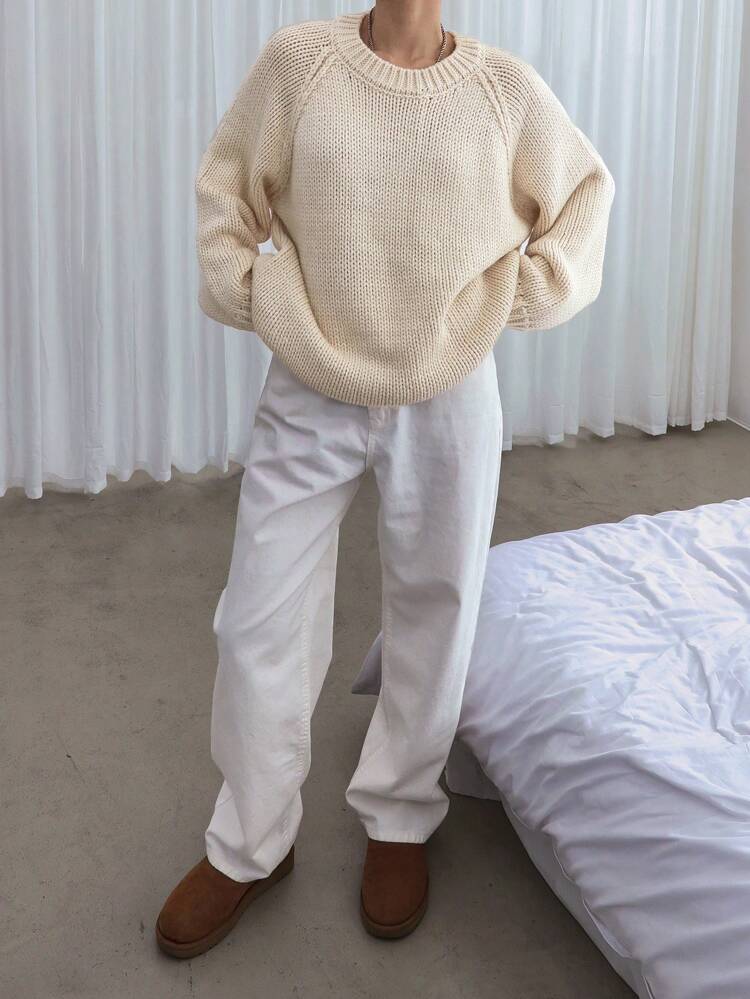 Loose Casual Solid Color Sweater For Women,Minimalist & Fashionable, Suitable For Daily Wear,Fall Clothes