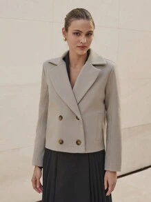 EURMUSE Urban Chic Double-Breasted Cashmere-Like Short Women's Coat - Beige - View 3