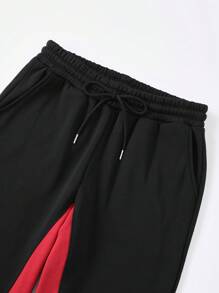 ROMWE MEN Street Life Men's Letter Print Zipper Hoodie And Sweatpants Set - Black - View 8