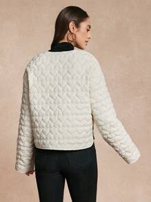 Calvaya Abrigo acolchado de unicolor con botones delanteros de manga larga, ropa casual sencilla para mujer en invierno