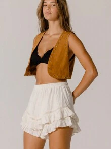 Aralina Layered Ruffle Hem Soft Cream Lace Tiered Skorts - Apricot - View 6