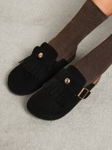 Solecia Giày Mule Mũi Tròn Đế Bằng Màu Đen Màu Đen Giáng Sinh Cho Giáng Sinh Và Năm Mới Phong Cách Ngày Lễ Thu Đông Valentine - màu đen - Xem 4