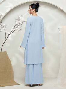 Graceveil Baju Kebaya 纯色 V 领长袖衬衫和长裙波西米亚风服装朴素