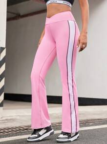 SHEIN Sports 都市户外服饰拼色设计女式运动裤 - 粉色 - 查看 5