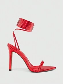 CUCCOO SZL Minimalistyczne modne sandały na cienkim pasku z kryształkami na obcasie, uniwersalne sandały na wysokim obcasie do noszenia na ulicy na Walentynki