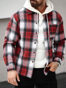 Manfinity Homme Chaqueta casual de manga larga con bolsillo y cierre de botones delantero a cuadros, diseño minimalista para hombre - Multicolor - Ver 4