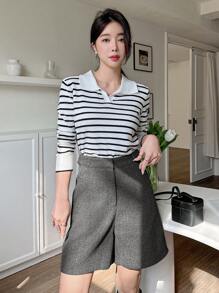 DAZY 女士简约口袋休闲短裤，日常穿着 - 灰色 - 查看 5