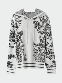 SHEIN LUNE Bộ áo len 2 món in họa tiết đơn giản màu trơn cỡ lớn cho nữ, thích hợp cho lễ Halloween, năm mới, ngày lễ tình nhân, lễ tạ ơn, giáng sinh, lễ phục sinh, ngày lễ quốc gia, tiệc đêm giao thừa - trắng - Xem 5