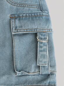 SHEIN 少女休闲牛仔裙，简约时尚日常穿着 - 淺色水洗藍 - 查看 3