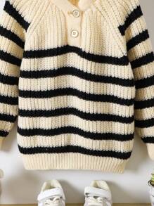Young Boy Snap Front Long Sleeve Striped Simple Hooded Sweatshirt