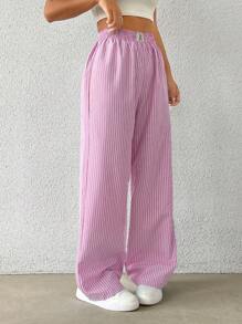 Flirla Striped Print Wide Leg Pants Fall Cloth For Women - Pink - View 3
