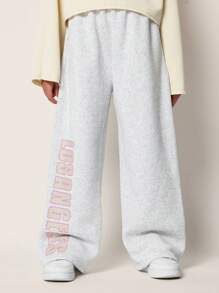 SUMWON Los Angeles Athletic Wide Leg Jogger Sweatpants Leisure Activewear Athletics Comfy Pants Winter Spring Fall Loose Fit Athletics Bottoms - Light Grey - View 2