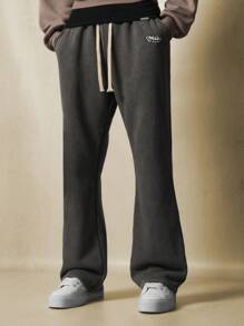 SUMWON Flared Wide Leg Sweatpants With Drawstring Waist Fall Winter Lounge Athletic Fleece Pants Casual Street Style Oversize Comfort Fit Athleisure Bottom - Grey - View 2