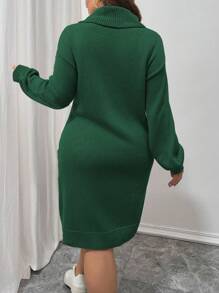 SHEIN LUNE Plus Size Christmas Reindeer Pattern Batwing Sweater Dress For Winter - Green - View 2