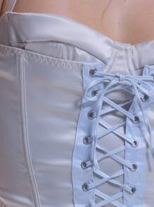 MUSERA Chân váy ngắn corset bằng satin phối ren tương phản, thích hợp cho sinh nhật, phong cách Y2K, mùa hè, kỳ nghỉ, lễ hội, tiệc tùng thanh lịch. - trắng - Xem 6