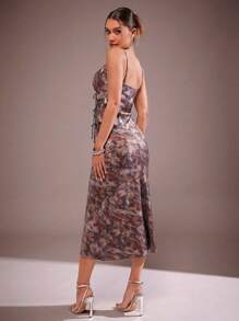 Hauture Elegant Sexy Tie Front Tie Dye Print Holiday New Year Party Maxi Dress