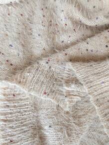 Chiquease Women's Apricot V-Neck Sequins Mink Fur Thick Warm Pullover Sweater Knit Pullover Fall Winter - Apricot - View 8