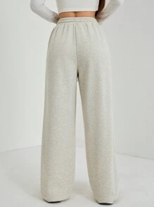 SHEIN PETITE Women Fall Khaki Pebble Seam Detail Straight Leg Sweatpants Graduation,Back To School Outfits,Graduation,Teacher Outfits For Women,Back To School