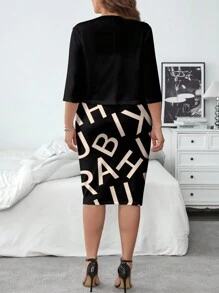 SHEIN Clasi 2pcs/Set Plus Size Simple Jacket And Dress, Casual Minimalist Outfit Suitable For Autumn/Winter
