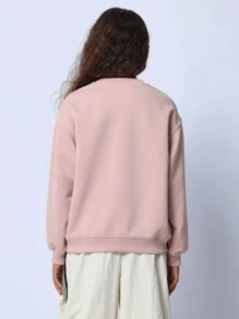 SUMWON Classic Oversized Pullover Crewneck Sweatshirt Cozy Winter Wear Casual Daily Streetwear Athleisure Youth Teen Sport Essential - Pink - View 2