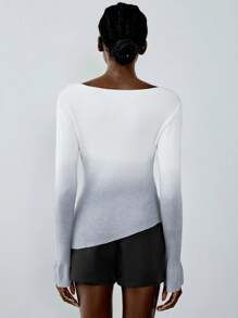 Chiquease Ombre Pattern Boat Neck Sweater Top With Flare Sleeve , Pullover Fall Winter - Multicolor - View 2