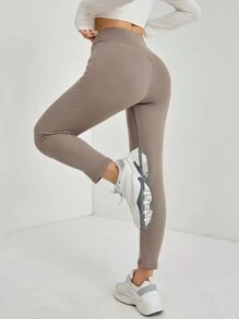 SHEIN PETITE Solid Color High Waisted Fleece Leggings