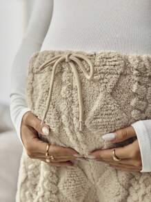 SHEIN Pregnant Women's Casual Solid Color Fleece Drawstring Waist Pants, Winter