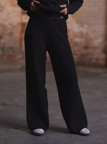 MUSERA Cable Knit Wide Leg Trousers Evening Party Elegant  Fall Autumn Winter - Black - View 1