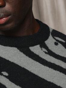 SUMWON Designer Zebra Pattern Knit Sweater Chunky Abstract Animal Print Luxury Winter Pullover Crewneck Jumper Fashion Statement Holiday Gift - Multicolor - View 4