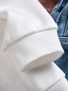 SHEIN Baby Boy Crew Neck Long Sleeve Knit Sweatshirt With Heart Print, Fuzzy Sleeves, Autumn/Winter (Sold Separately, 3 Pieces) - White - View 3