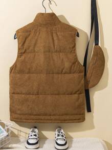 Dziecięca/nastoletnia chłopięca swobodna sztruksowa ciepła pikowana kamizelka ze stójką i torebką typu crossbody 2 szt. Zestaw