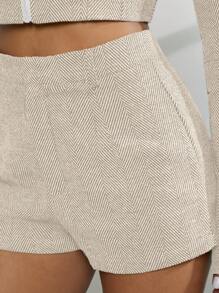 Hauture 2pcs Women's Solid Color Collared Short Top And Shorts Set