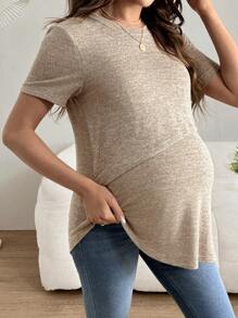 SHEIN 孕妇彩色罗纹针织哺乳孕妇 T 恤