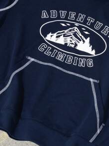 SHEIN 2pcs Boy Solid & Graphic Print Hoodie Sweatshirt And Drawstring Sweatpants Set - Blue - View 3